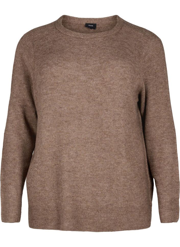 Melange sweater with round neck	, Caribou Mel., Packshot image number 0