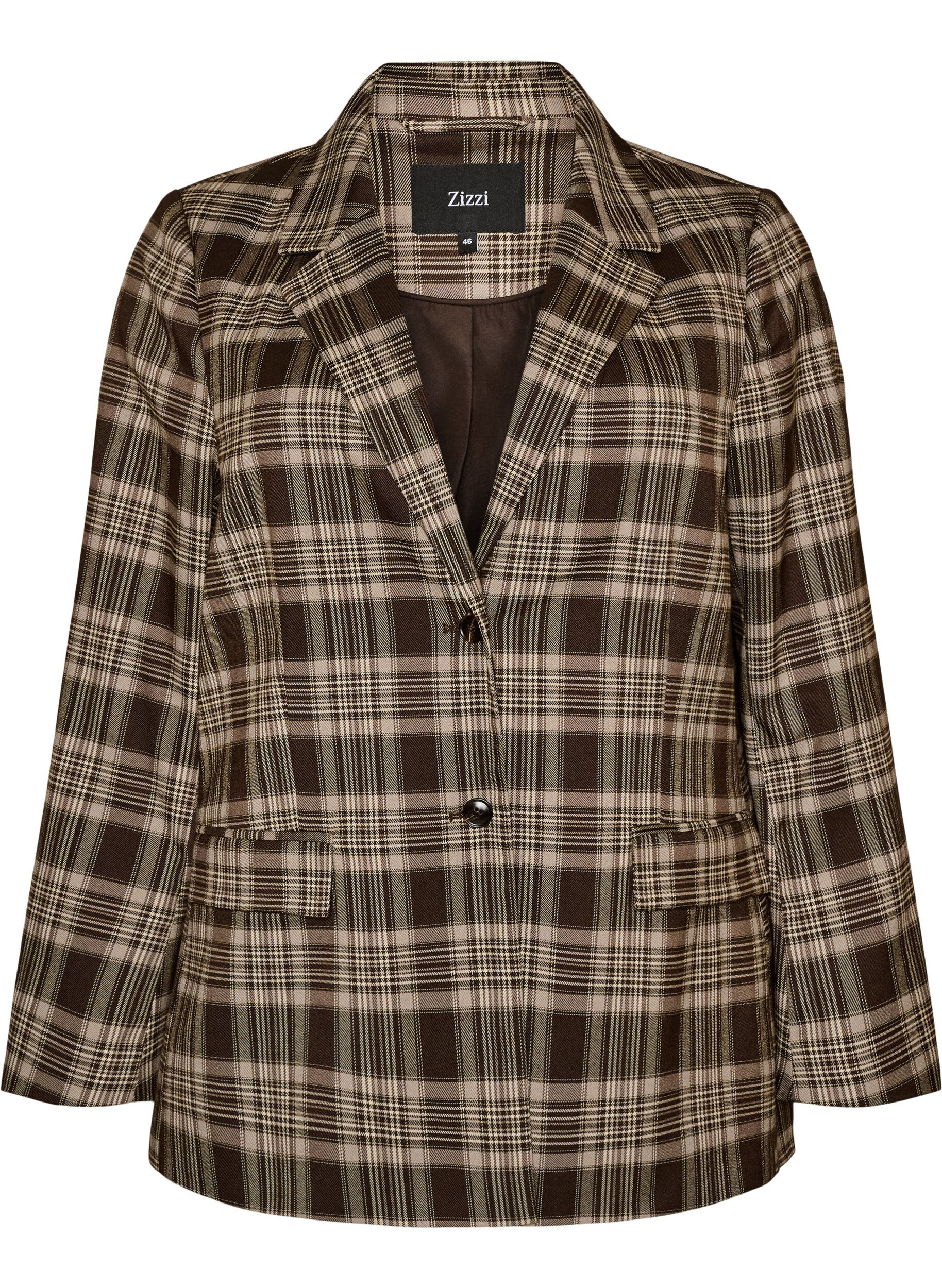 ZizzifashionChecked blazer with pockets and back vent, Brown, Packshot image number 0