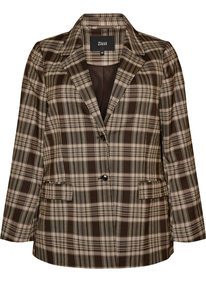 Checked blazer with pockets and back vent, Brown, Packshot image number 0
