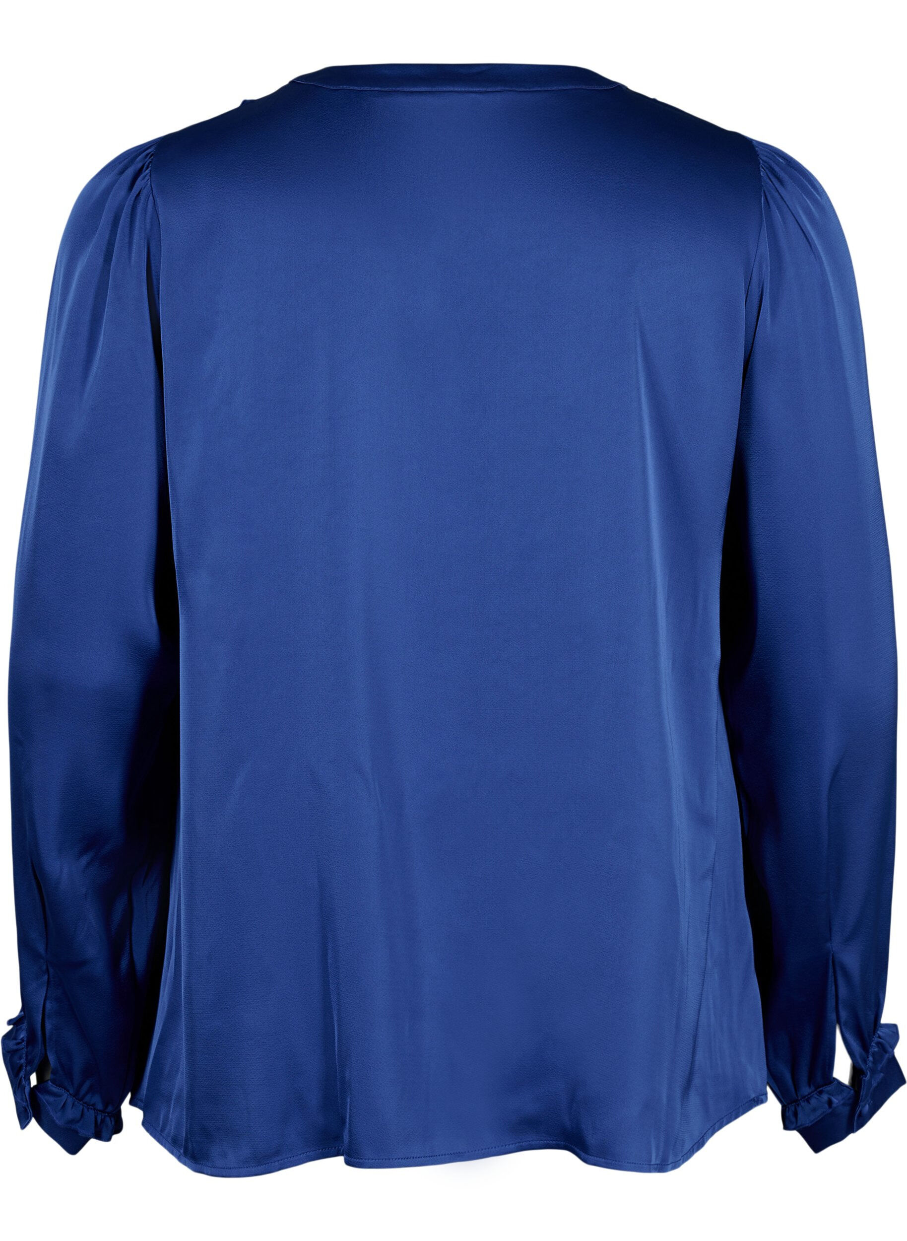 Zizzifashion Satin shirt blouse with ruffle details, Deep Ultramarine, Packshot image number 1