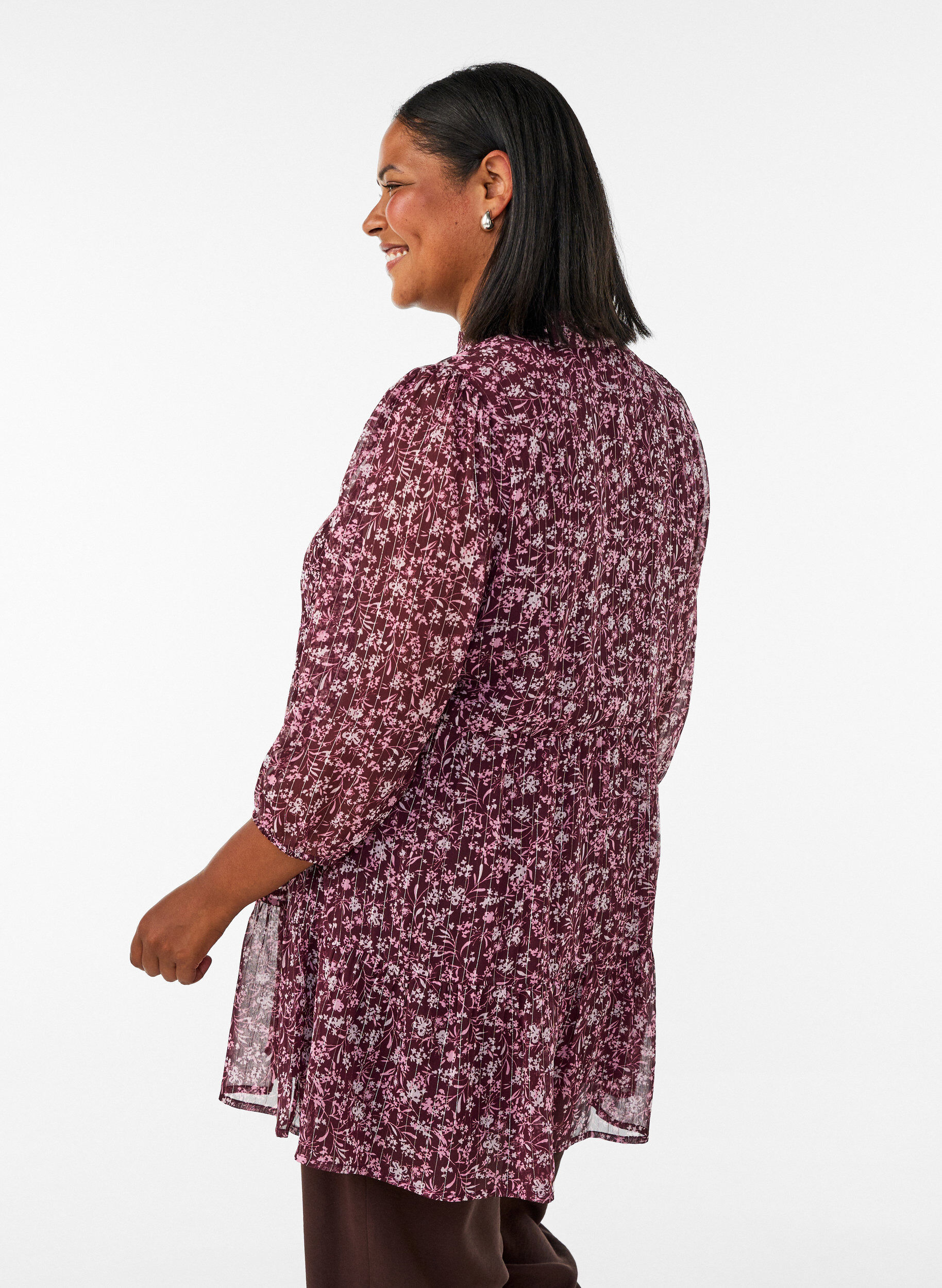 ZizzifashionTunic with floral print and glitter threads, Red, Model image number 2