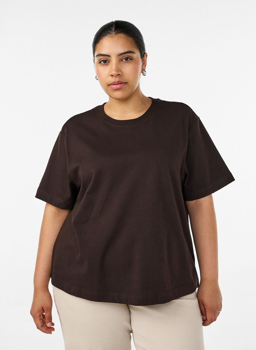 Boxy cotton T-shirt, Brown, Model image number 0