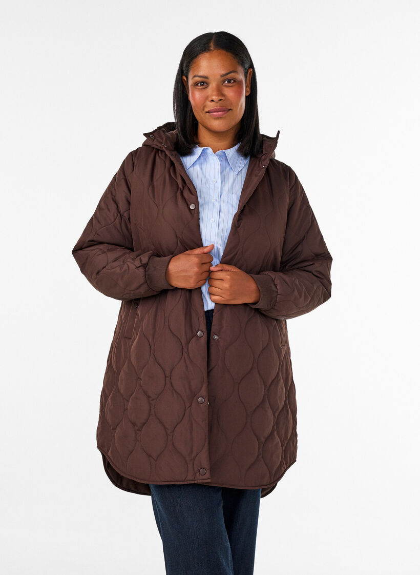 Mid-length quilted jacket with a hood, 1682, Model image number 0