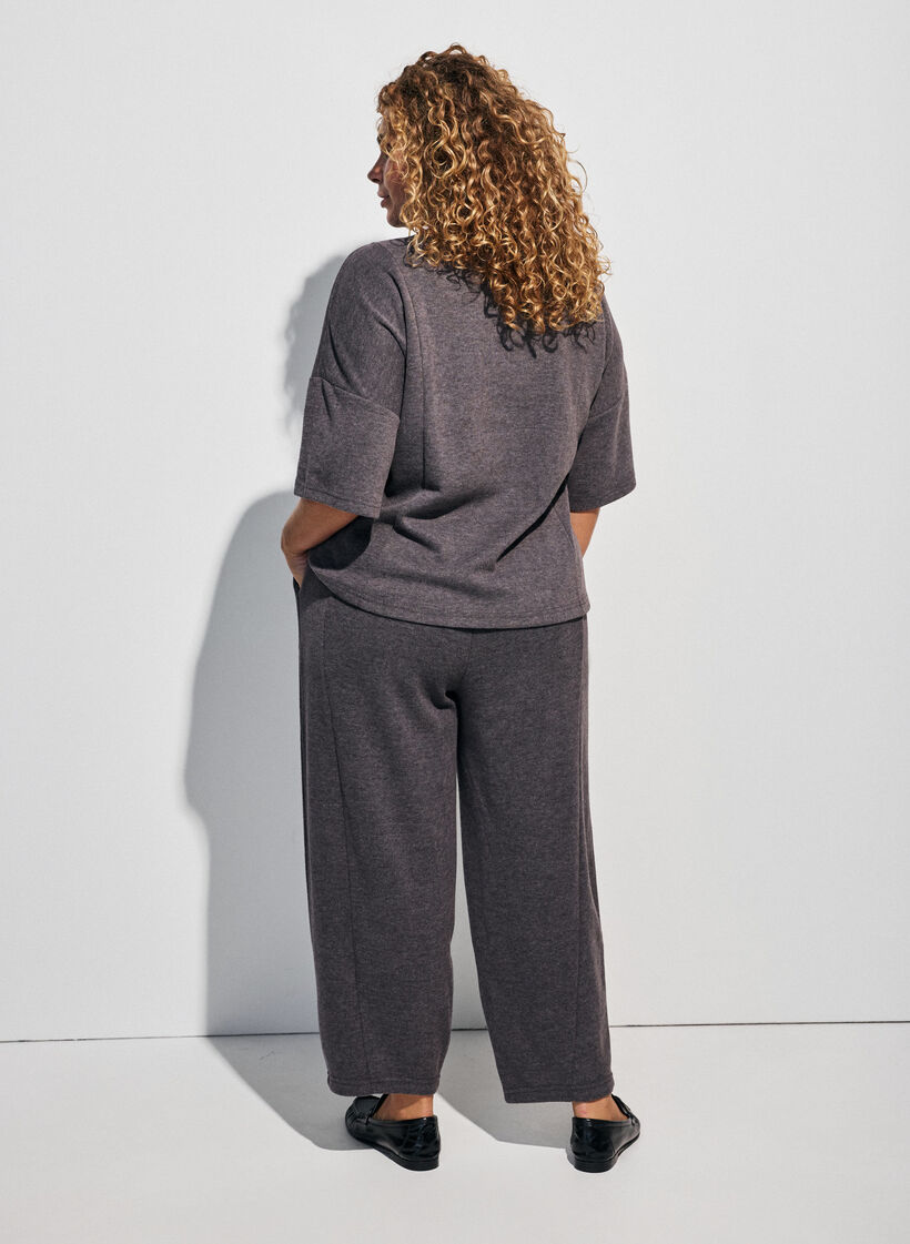Jersey trousers with a barrel fit and high waist, Dark Grey, Model image number 1
