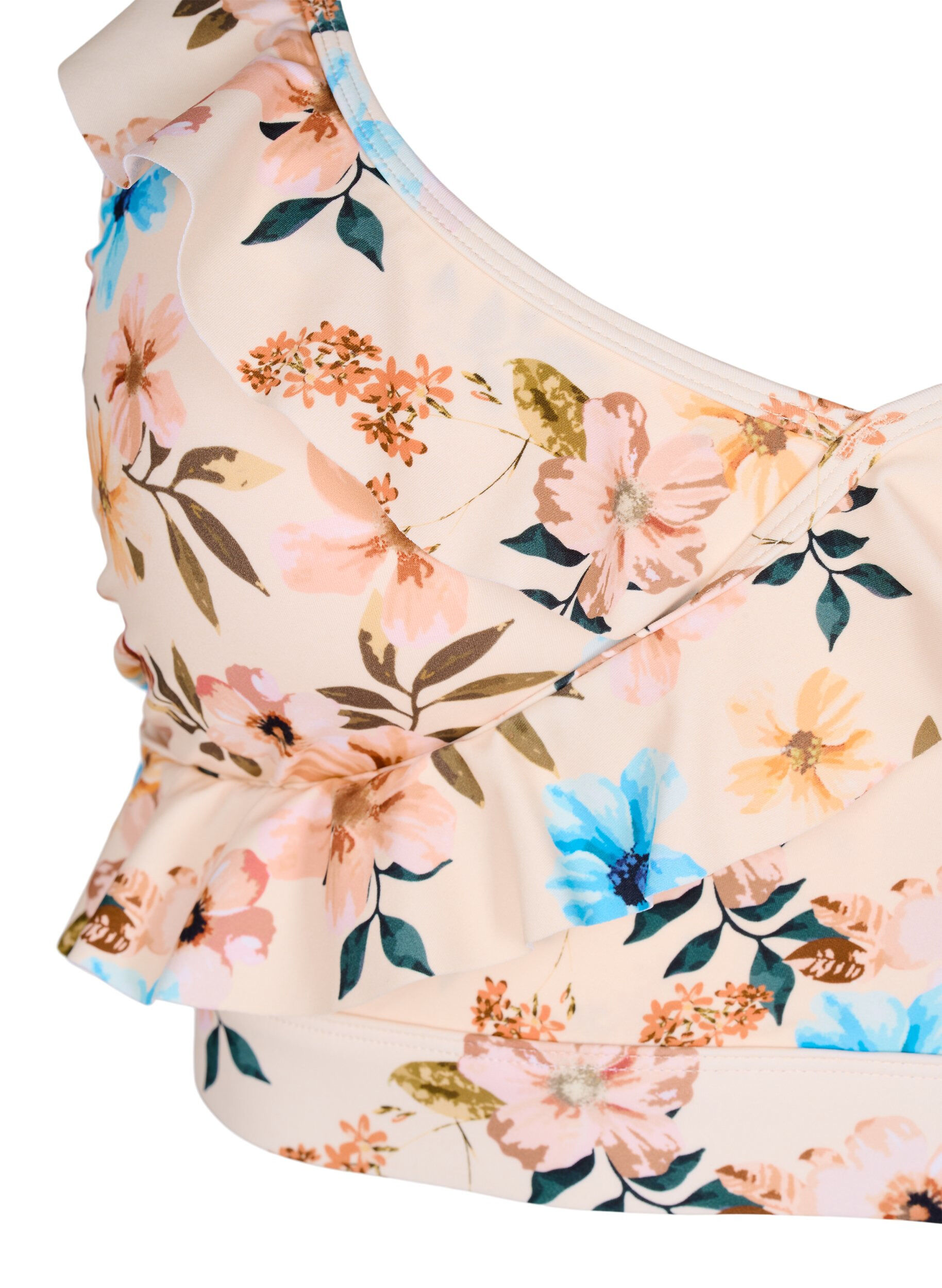 Zizzifashion Bikini top with print and ruffle details, Beige, Packshot image number 2