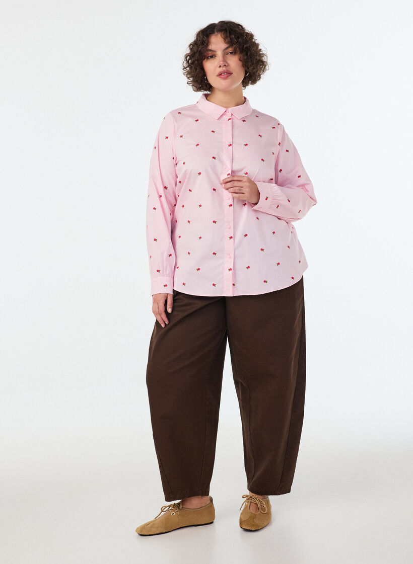 Shirt with embroidered flowers, Pink, Model image number 1