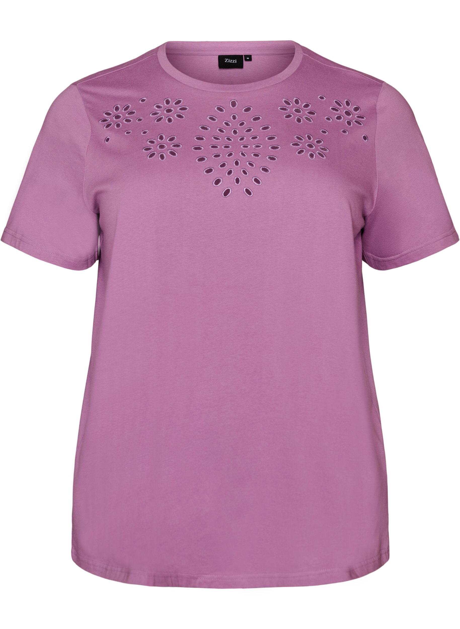 Zizzifashion Organic cotton T-shirt with eyelet embroidery, Purple, Packshot image number 0