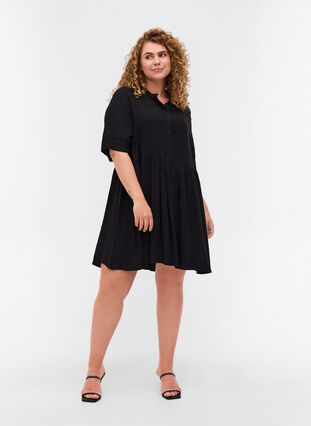 Viscose A-line tunic with buttons, Black, Model image number 2