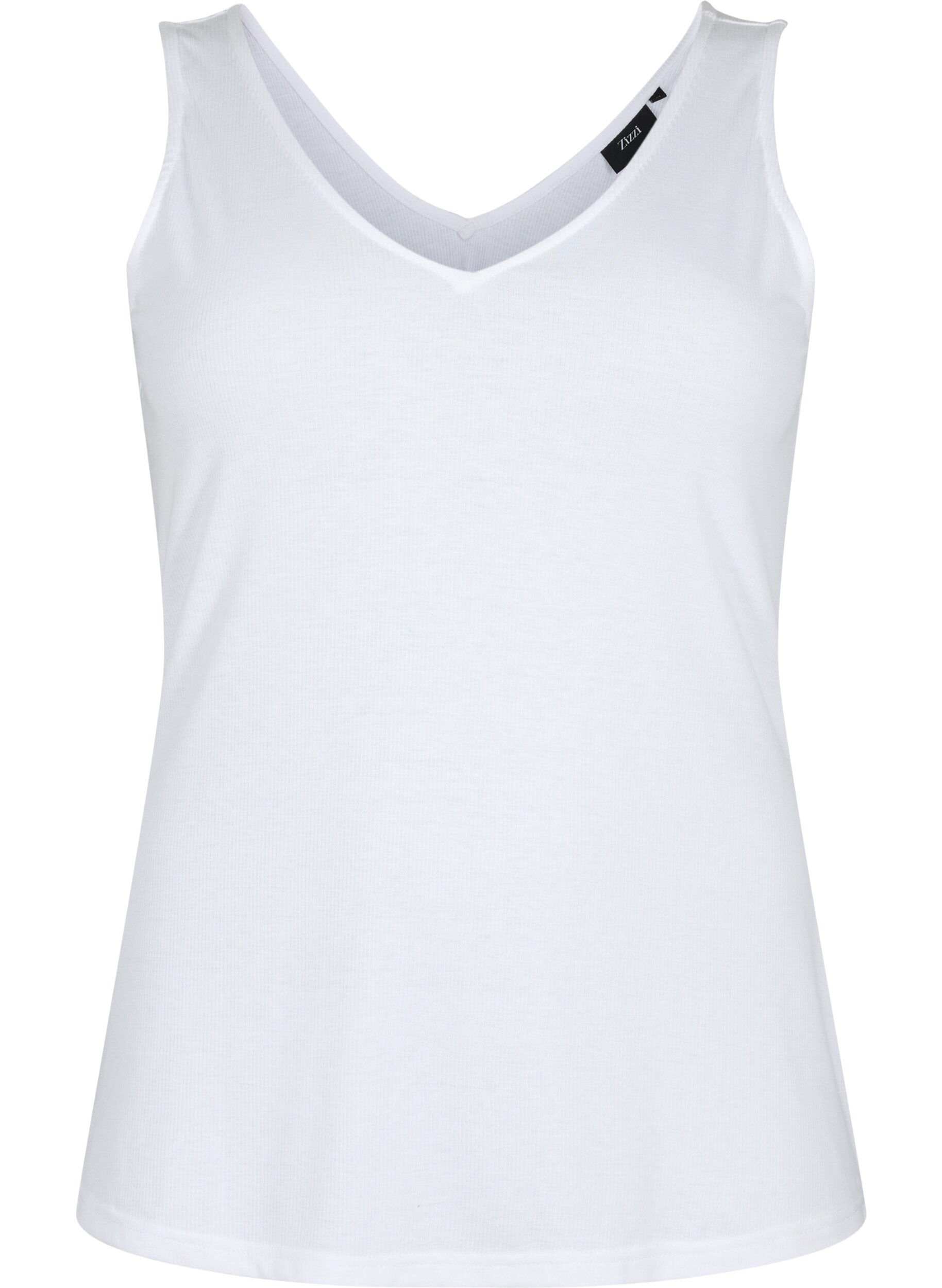 Zizzifashion Basic top in rib with v-neckline, Bright White, Packshot image number 0