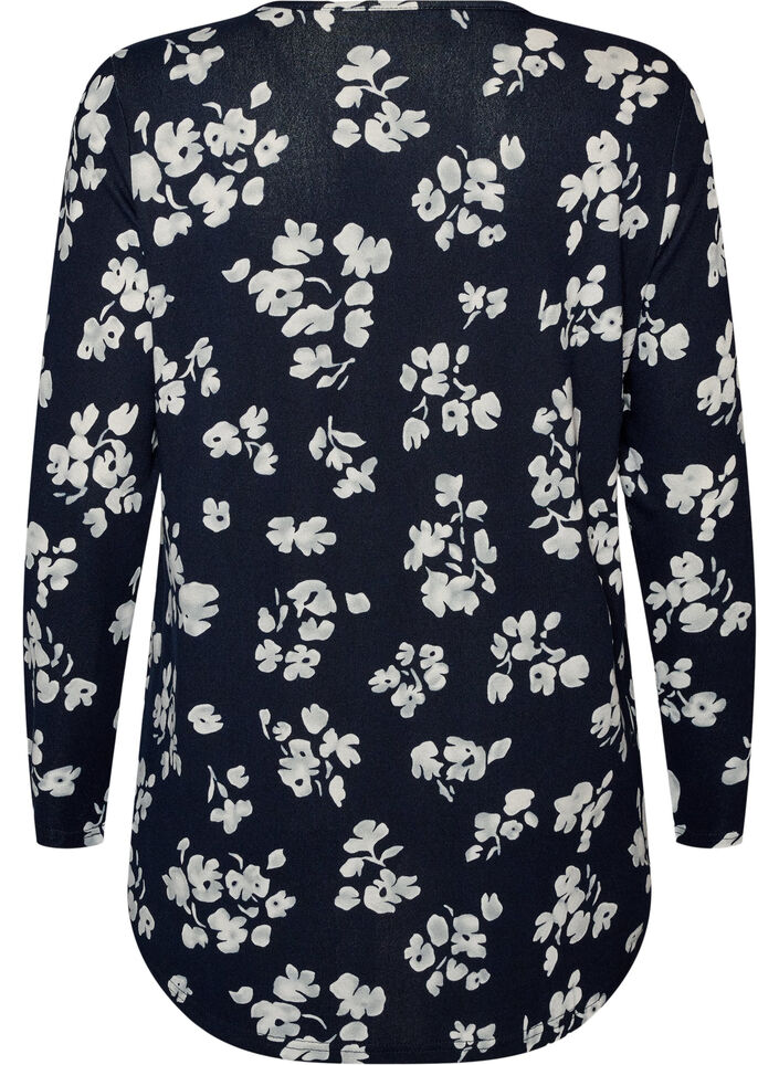 Floral blouse with long sleeves, Blue, Packshot image number 1