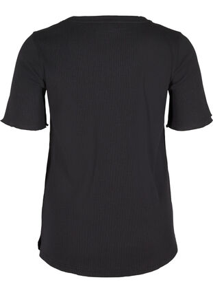 Short-sleeved t-shirt in ribbed fabric, Black, Packshot image number 1
