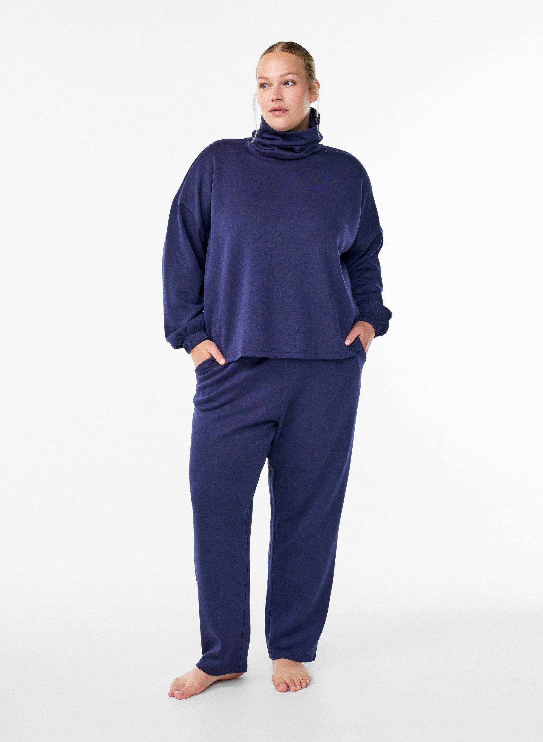 Zizzifashion Blouse with turtleneck in modal mix, Blue, Model image number 1
