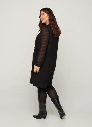 Long-sleeved A-line dress, Black, Model image number 1