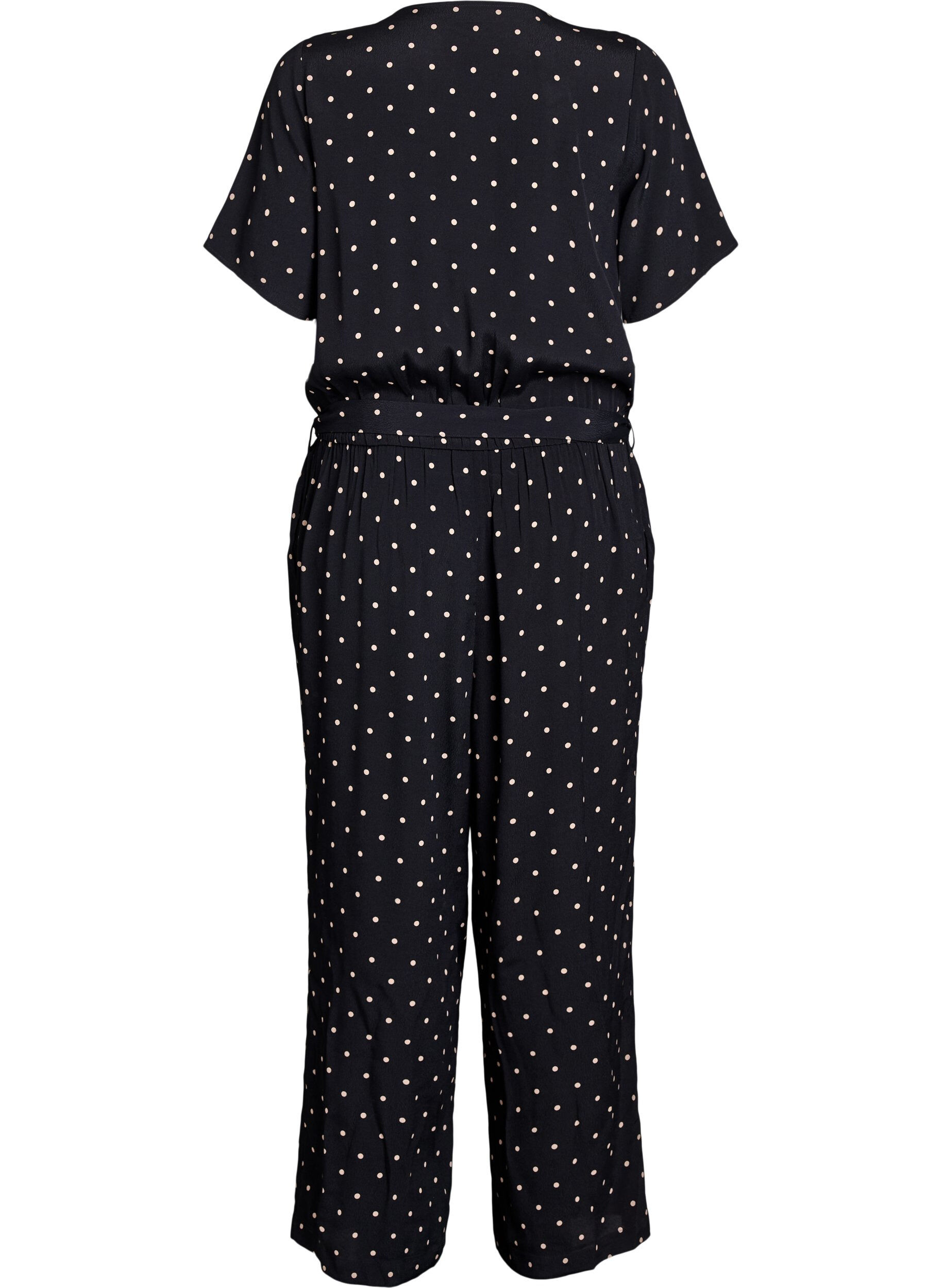 Zizzifashion Polka dot jumpsuit with short sleeves, Black, Packshot image number 1