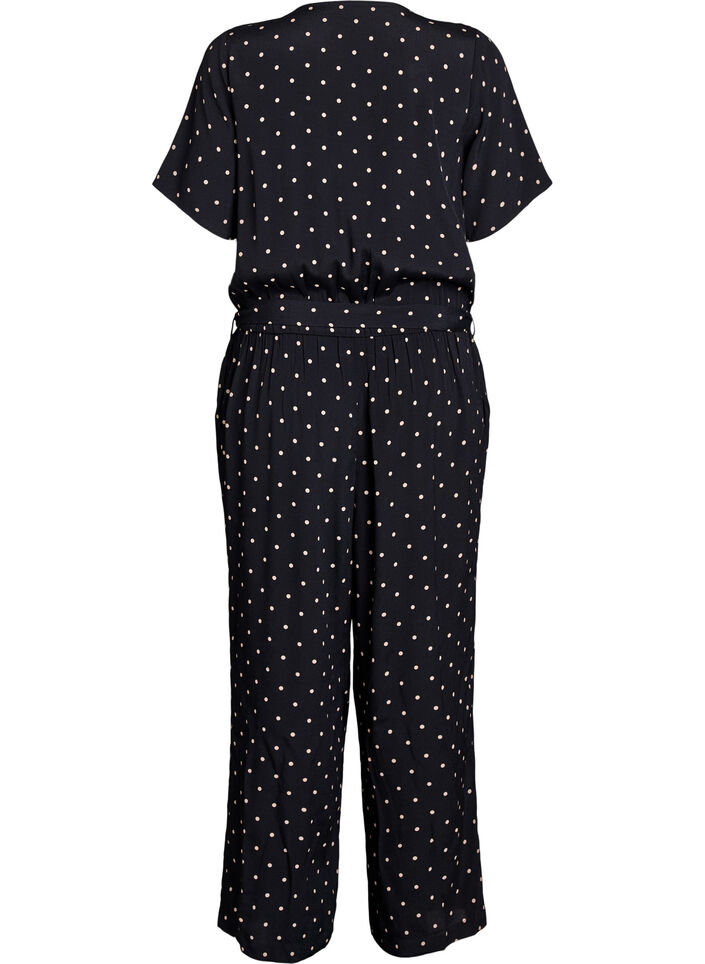 Polka dot jumpsuit with short sleeves, Black, Packshot image number 1