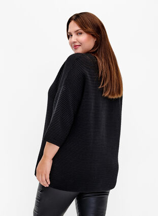 Structured knit blouse with high neck, Black, Model image number 1