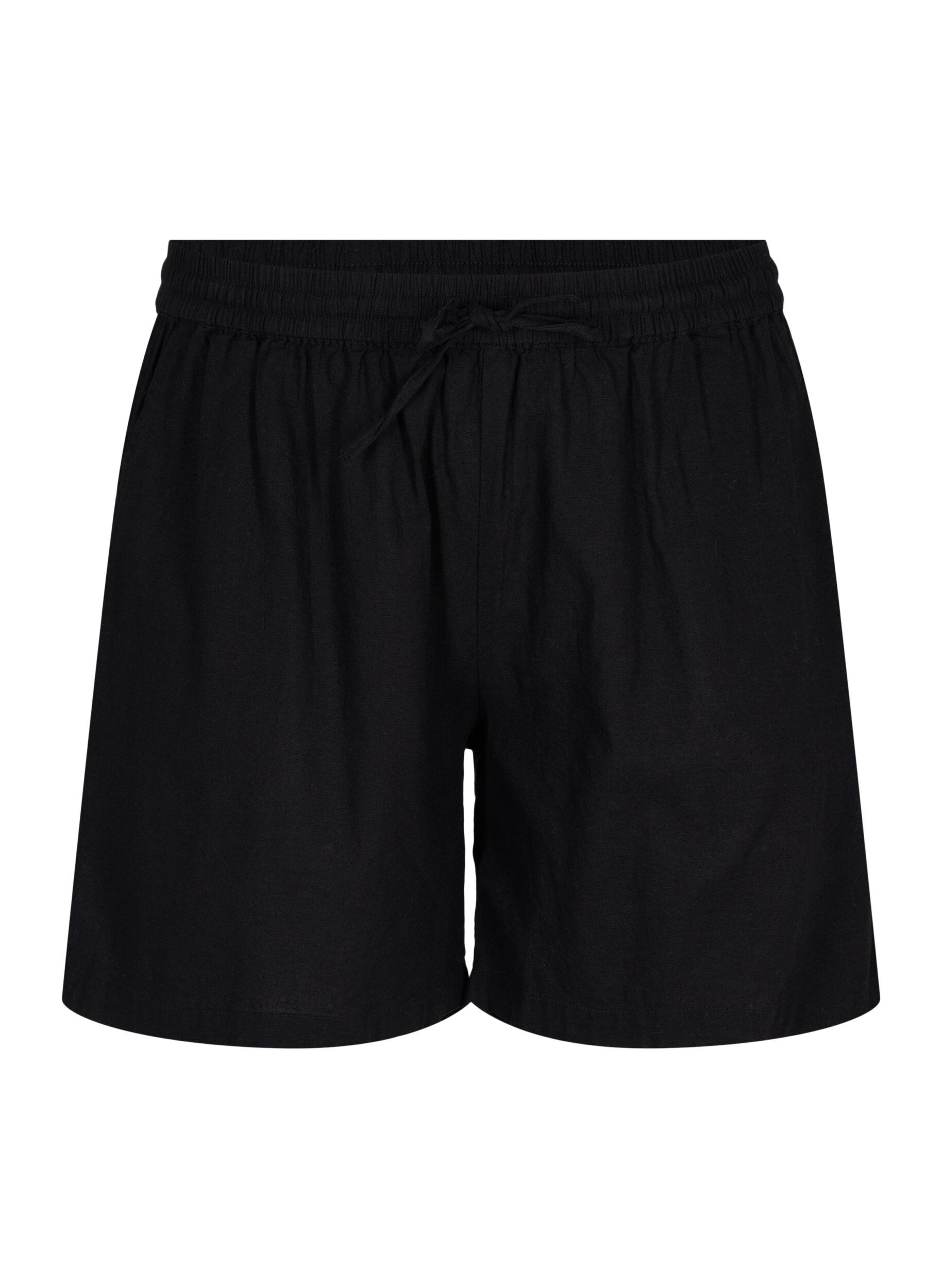 Zizzifashion Loose shorts in a cotton blend with linen, Black, Packshot image number 0