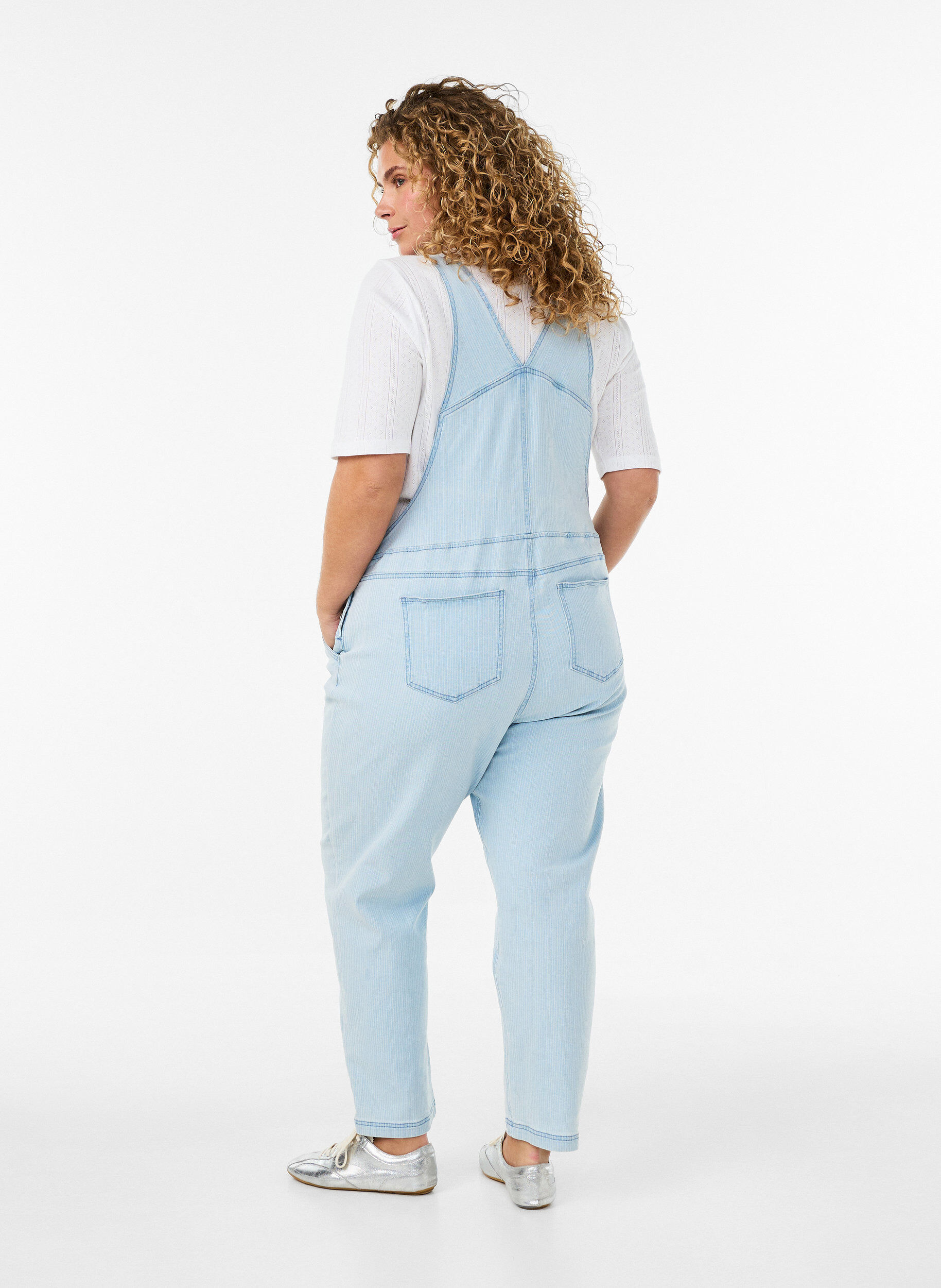 Zizzifashion Striped denim overalls, Light Blue, Model image number 1