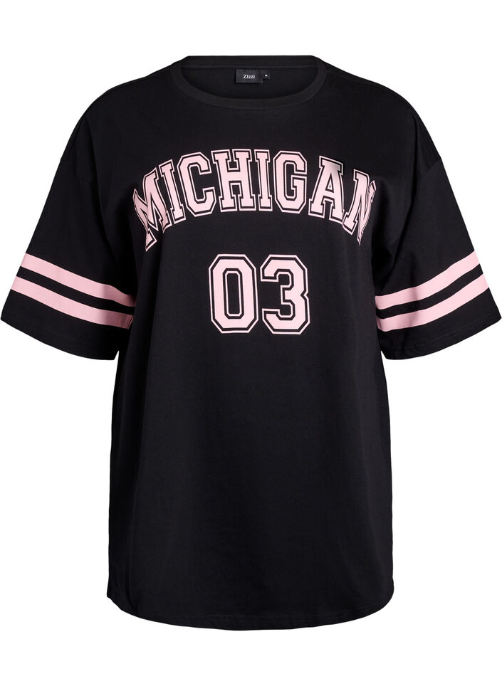 Sporty oversized college T-shirt, Black, Packshot image number 0