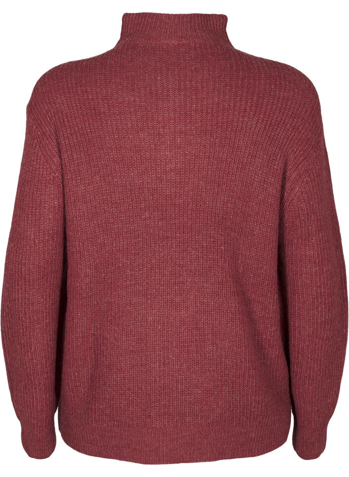 FLASH - Knitted sweater with high neck and zipper, Red, Packshot image number 1