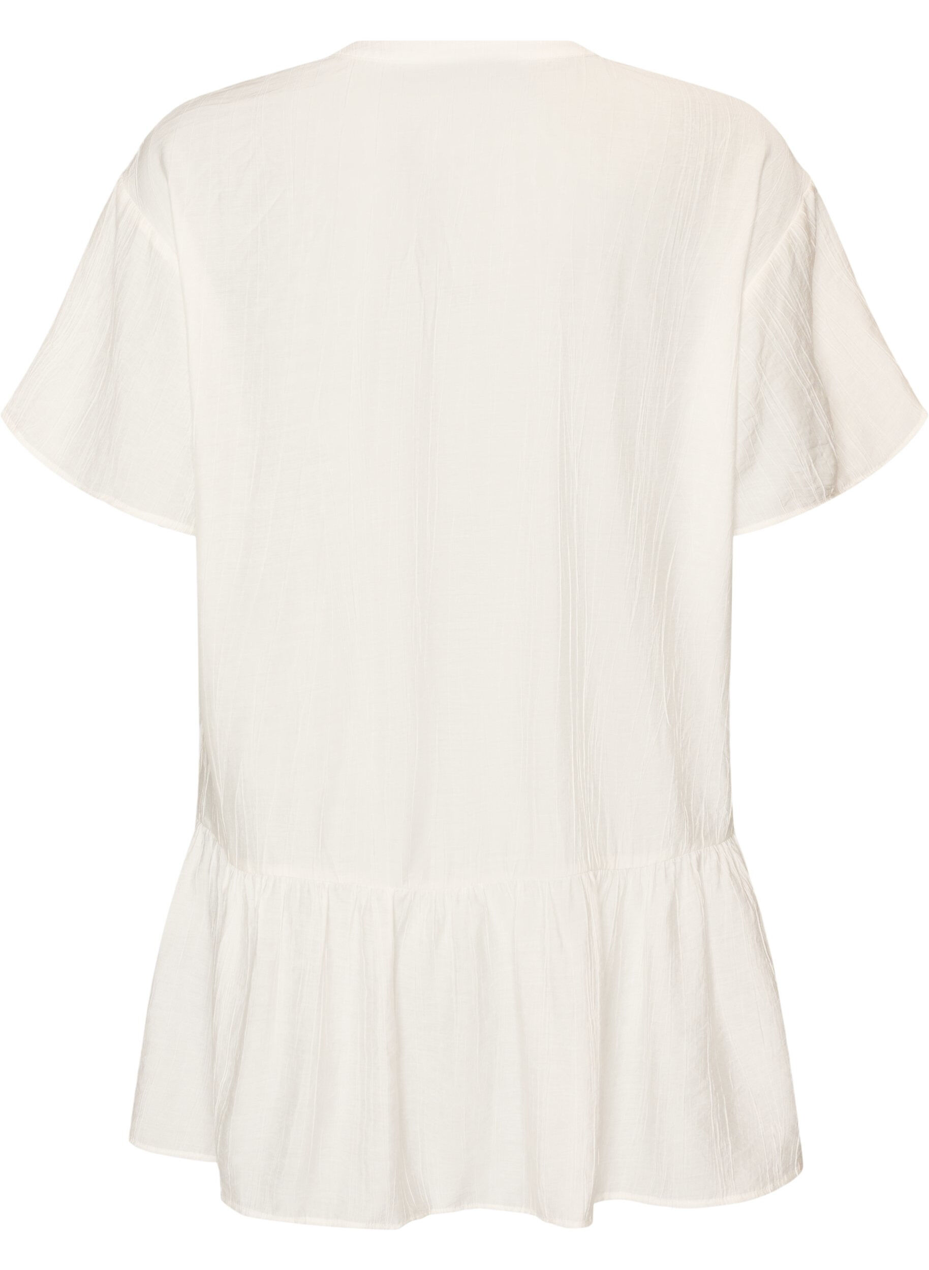 Zizzifashion Loose tunic with crinkled texture and ruffle hem, Vanilla, Packshot image number 1