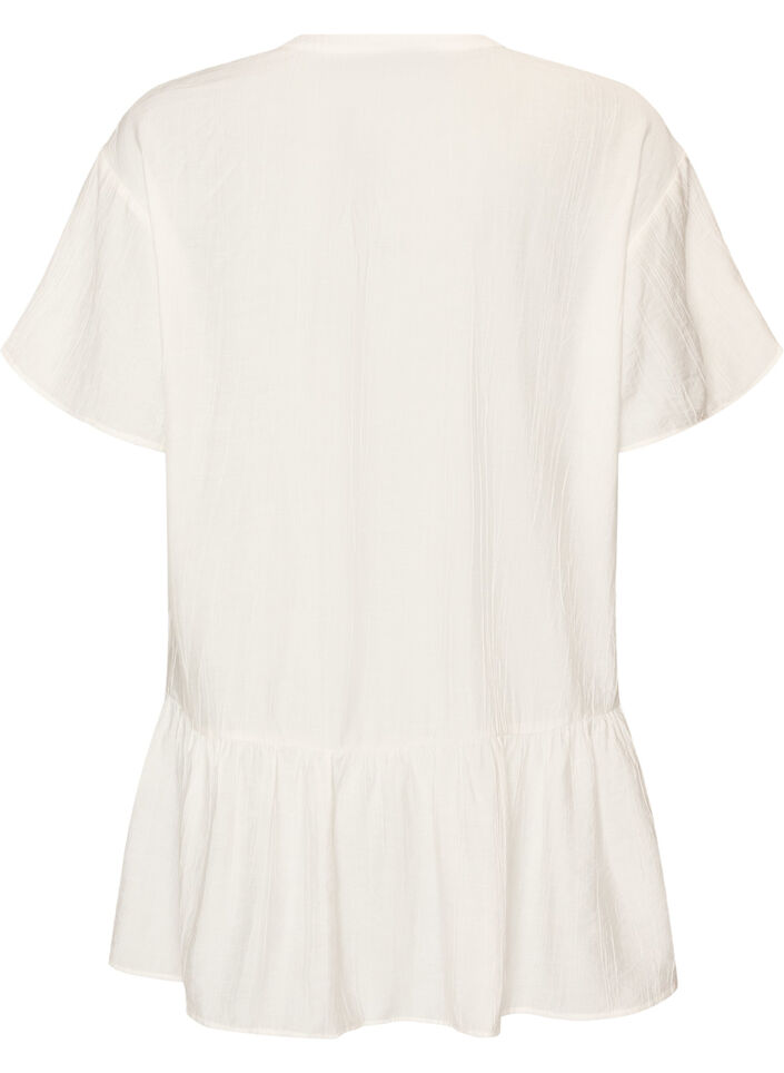 Loose tunic with crinkled texture and ruffle hem, Vanilla, Packshot image number 1