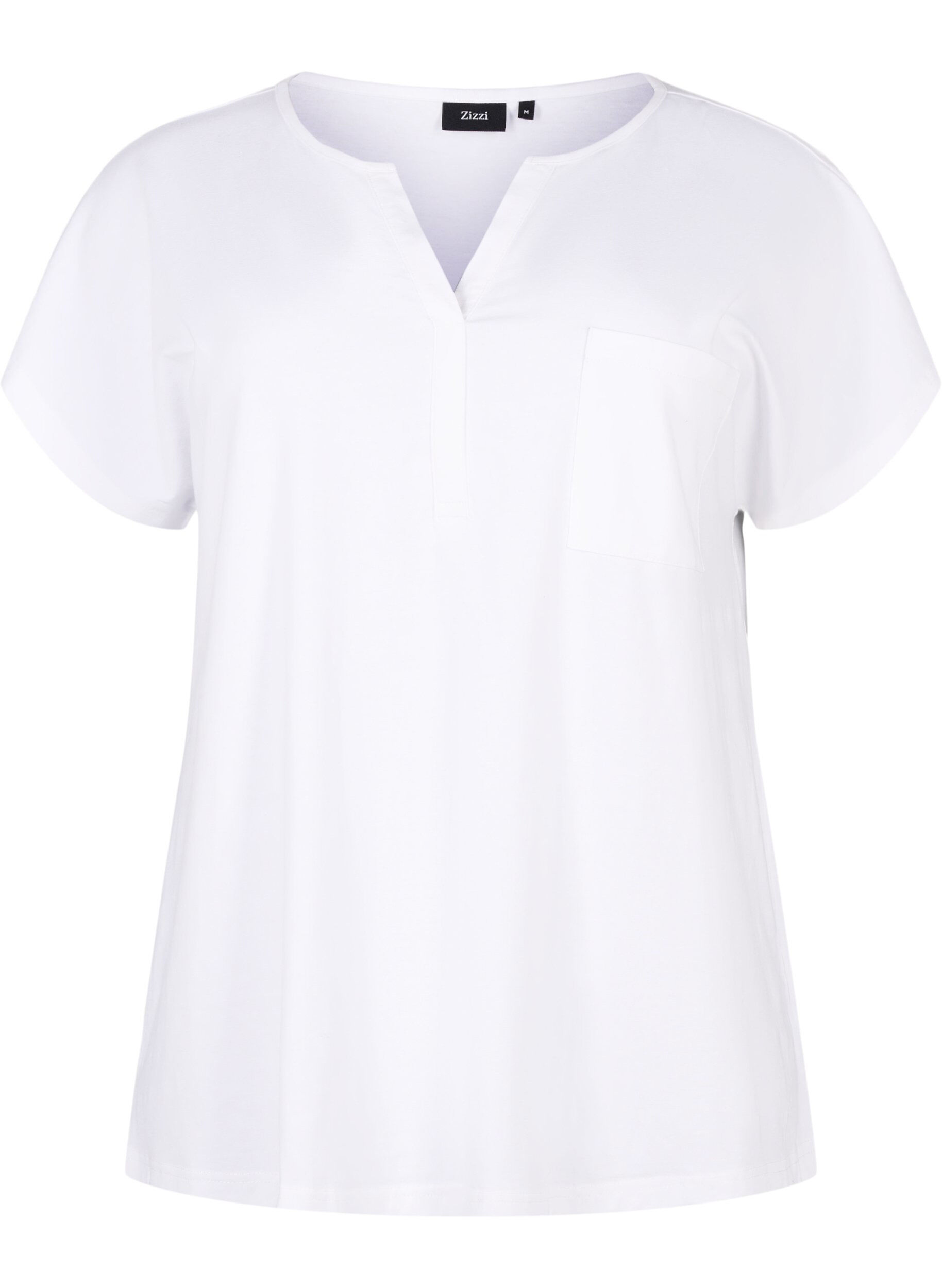 Zizzifashion V-neck T-shirt with chest pocket, Bright White, Packshot image number 0