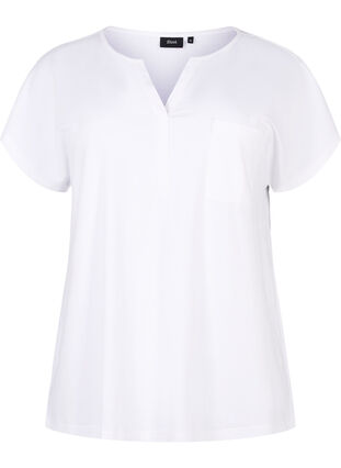 V-neck T-shirt with chest pocket, Bright White, Packshot image number 0