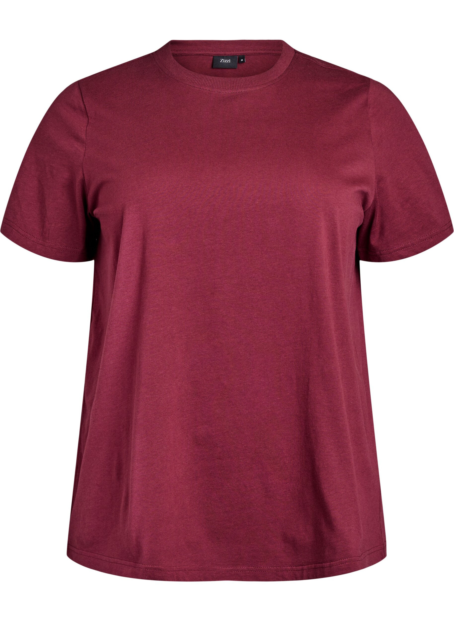 Zizzifashion Basic cotton T-shirt with round neck, Dark Bordeaux, Packshot image number 0