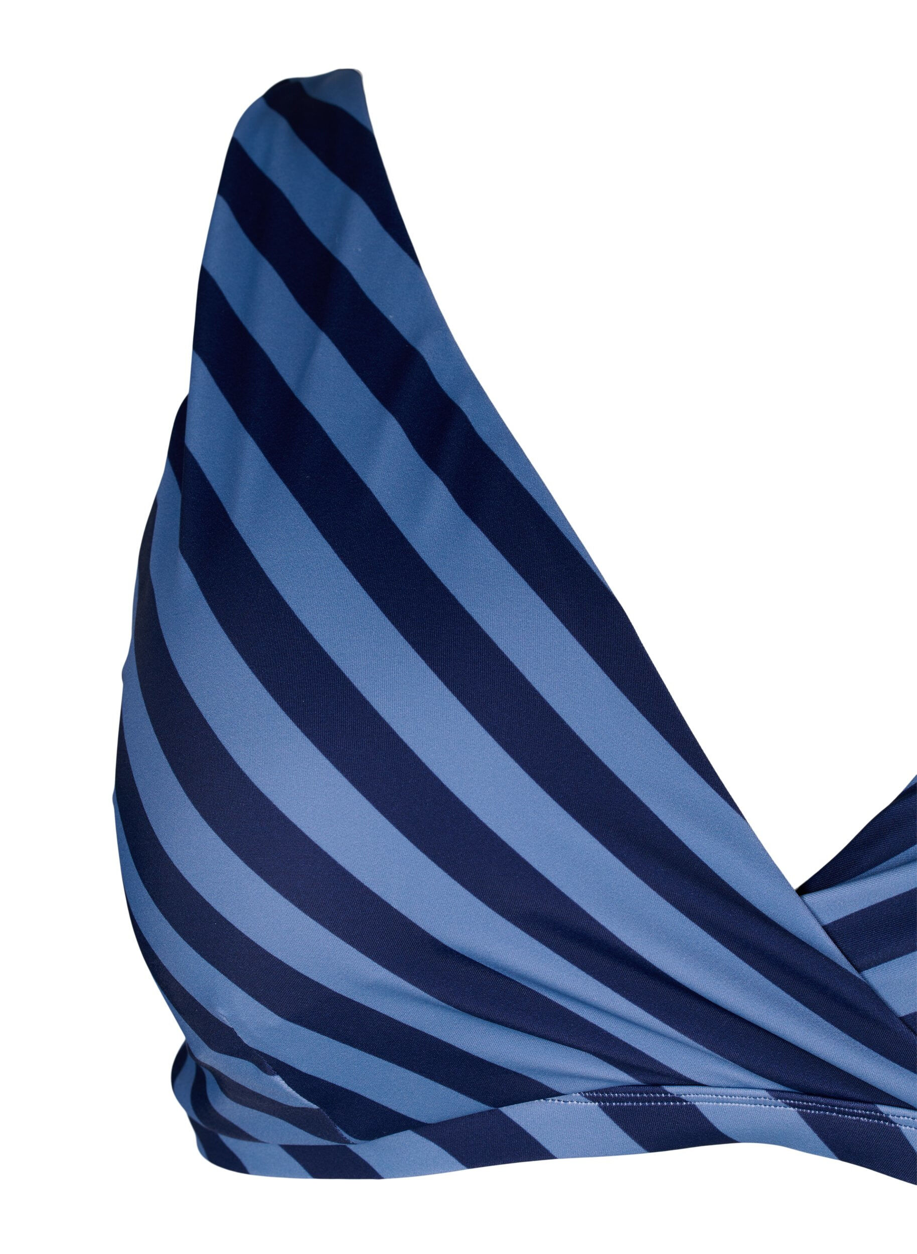 Zizzifashion Triangle bikini top with stripes and a wrap detail, Blue, Packshot image number 2