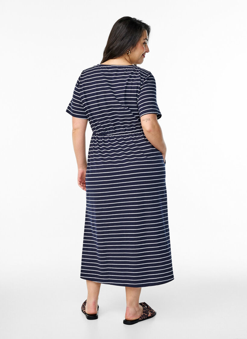 Midi dress in cotton with short sleeves, Blue, Model image number 1