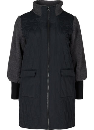 Quilted teddy jacket with pockets, Black Comb, Packshot image number 0