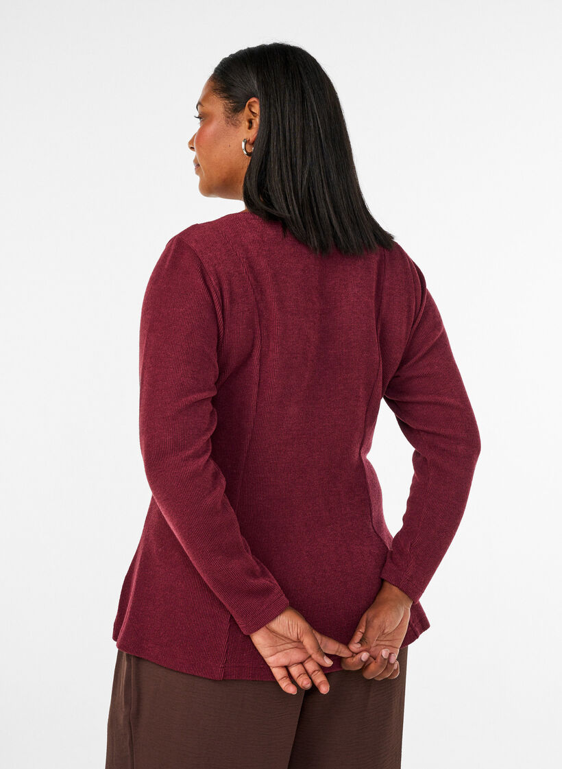 Jersey blouse with a ribbed texture and an A-line fit, Red, Model image number 2