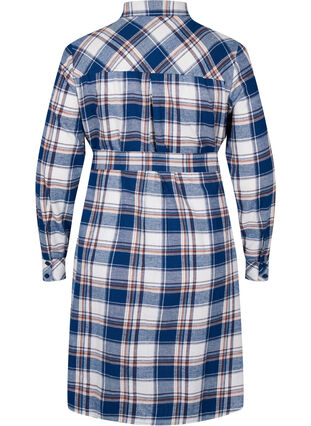 Checkered shirt dress with tie detail, Blue White Check, Packshot image number 1