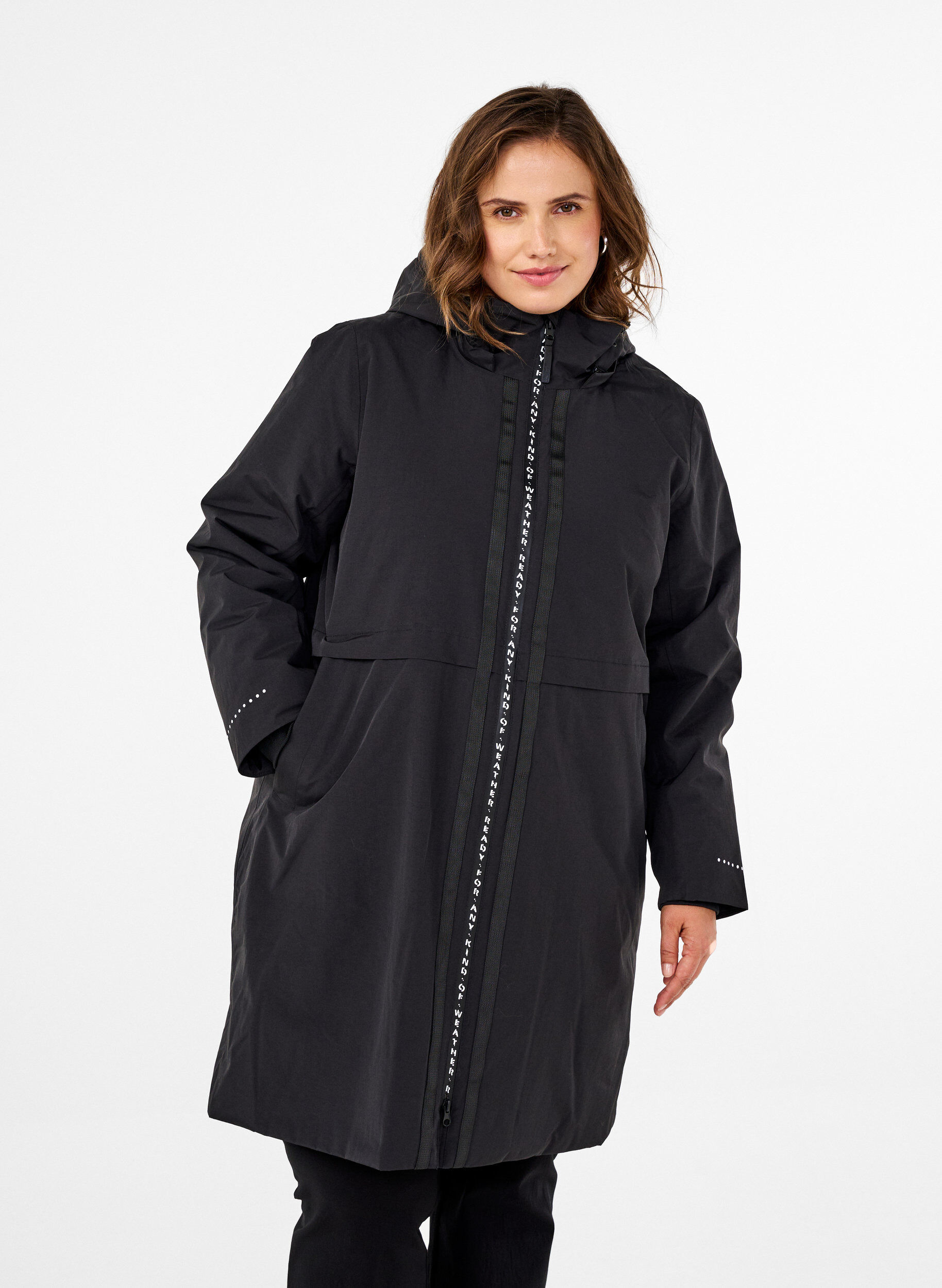Zizzifashion Functional parka coat with reflective detailing, Black, Model image number 0