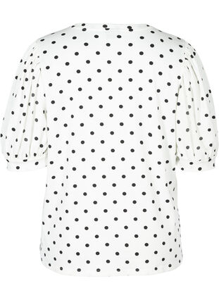 Dotted t-shirt with puff sleeves, White w. Black Dots, Packshot image number 1