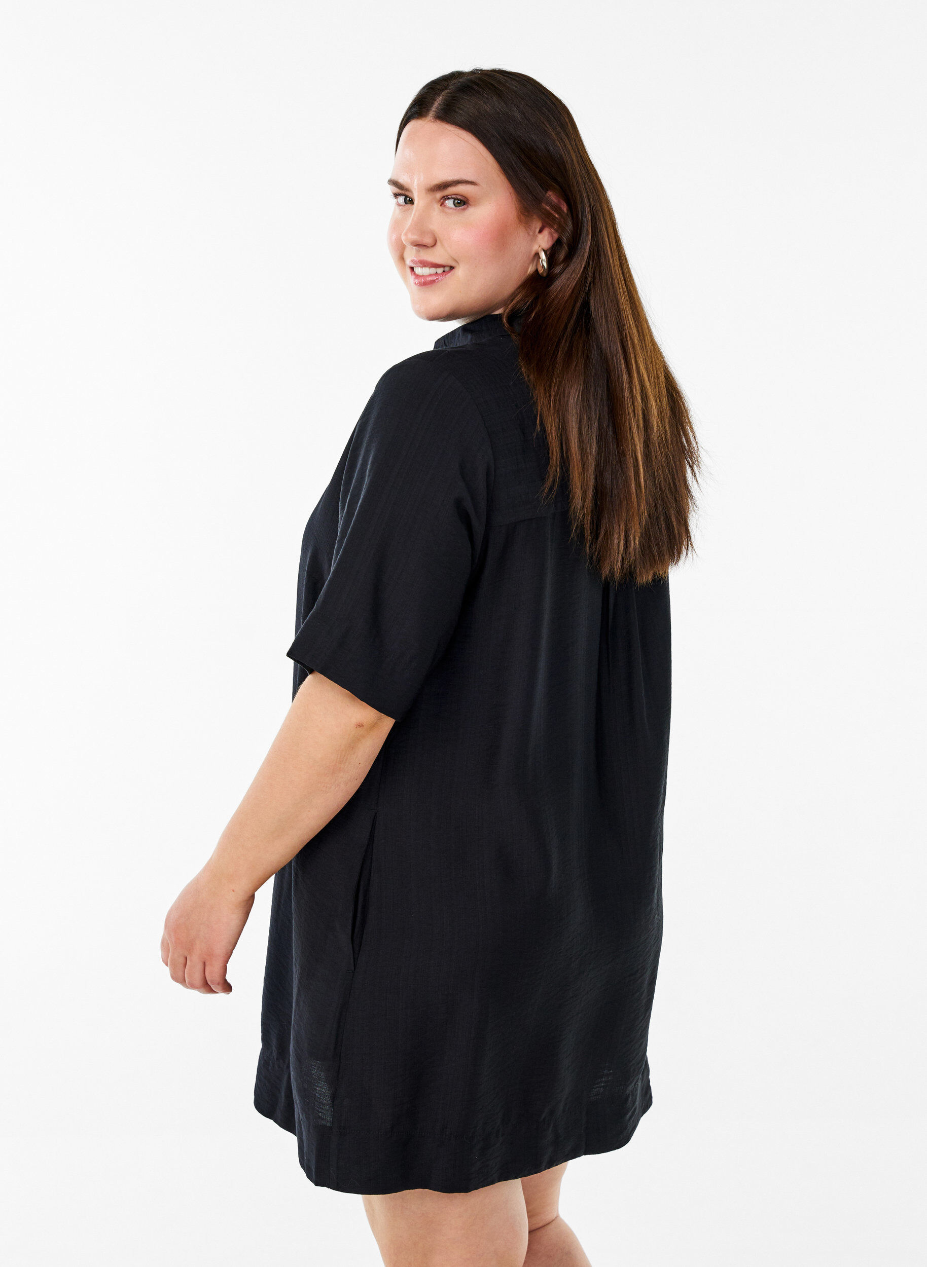 Zizzifashion Tunic with collar and side pockets, Black, Model image number 2