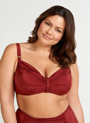 Bikini top with drape front, Rusty Red, Model image number 0