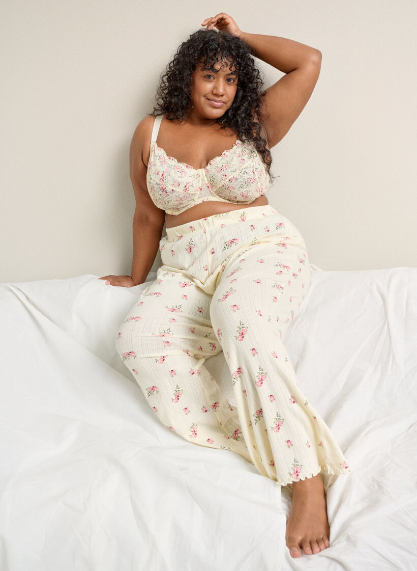 Organic cotton pyjama bottoms with a textured pattern, Vanilla, Image