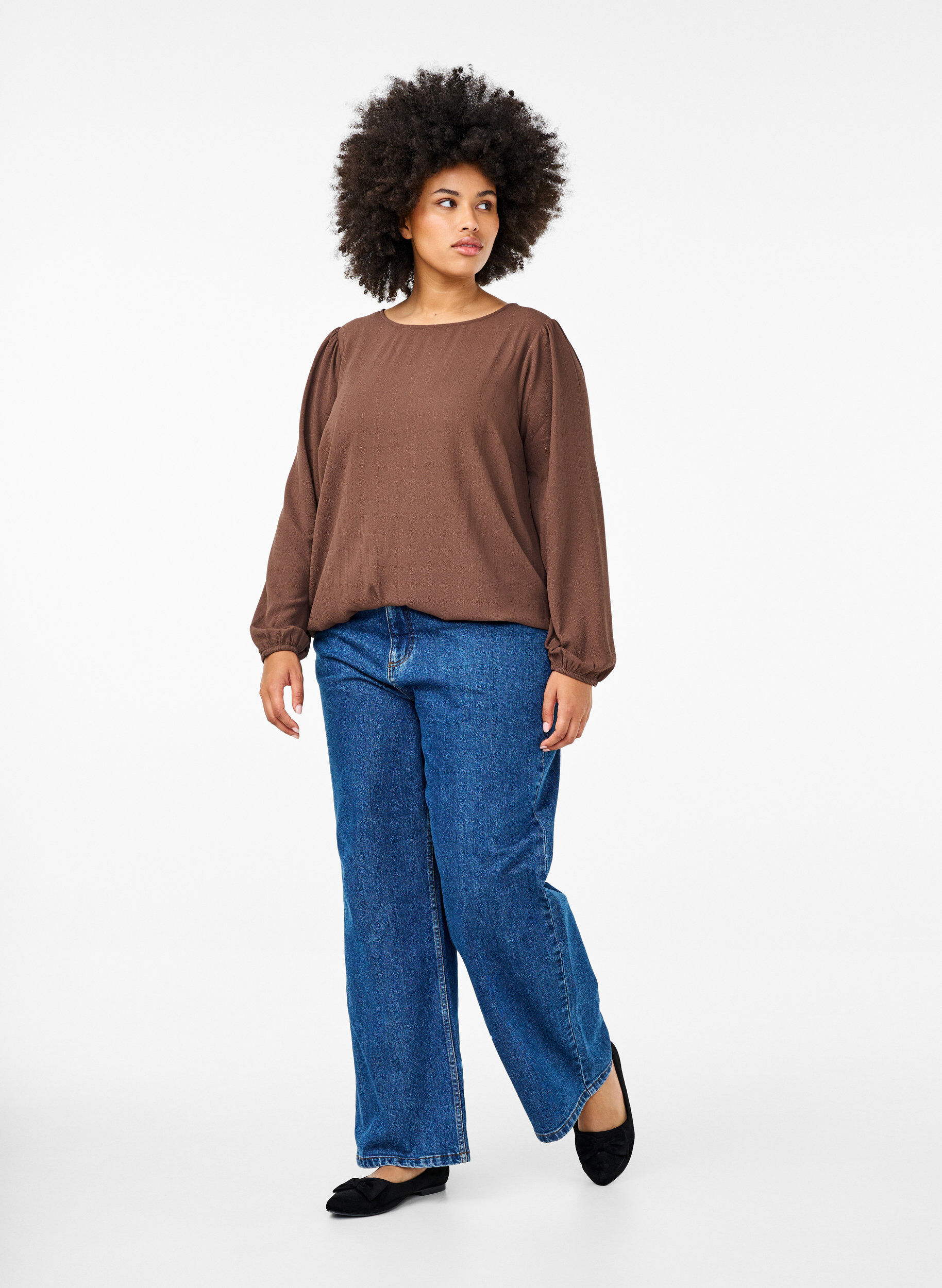 Zizzifashion Blouse with silver glitter, Brown, Model image number 1