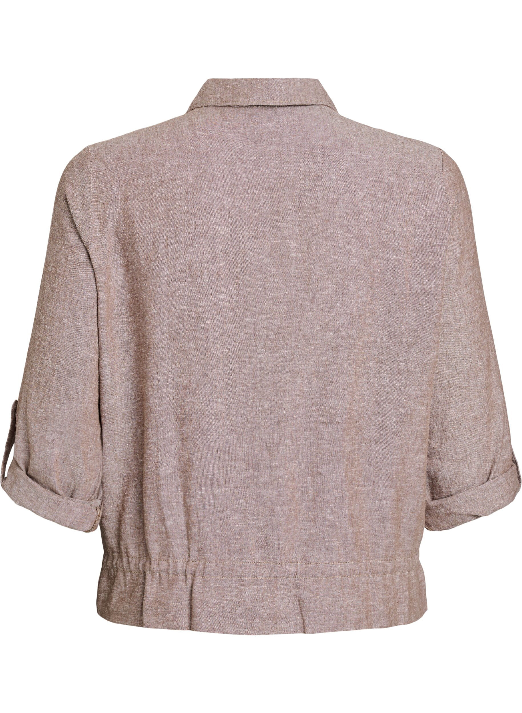 Zizzifashion Linen and viscose shirt blouse with an adjustable waist, Brown, Packshot image number 1