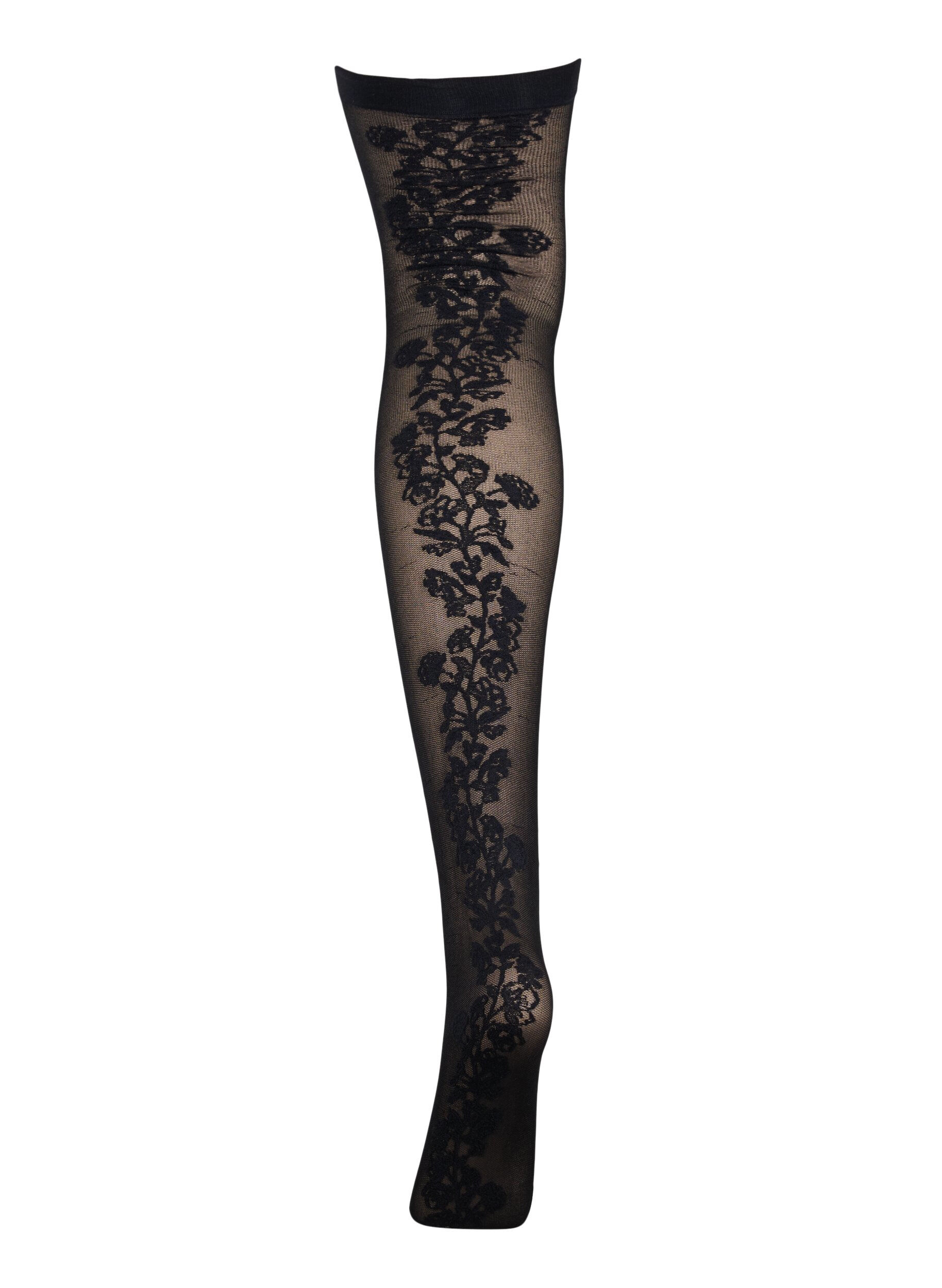 Zizzifashion 	 Hold-up stockings in 30 denier with lace, Black, Packshot image number 2