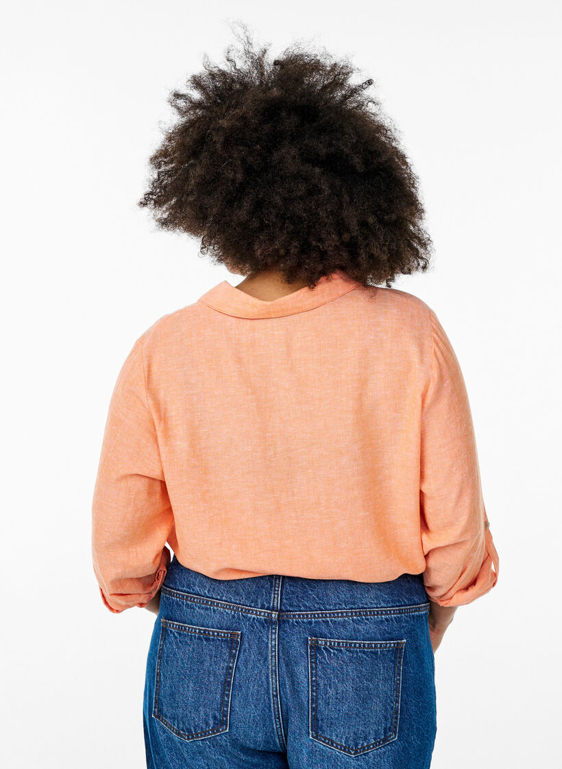 Shirt in linen and viscose with 3/4 sleeves, Coral, Model image number 2