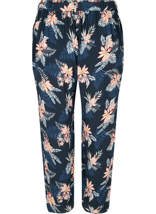 Viscose trousers with print and pockets, Blue Flower Leaf AOP, Packshot image number 1