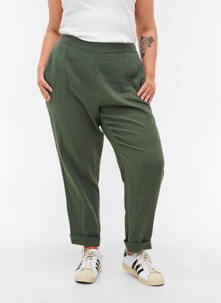 Cotton trousers with pockets, Thyme, Model image number 2