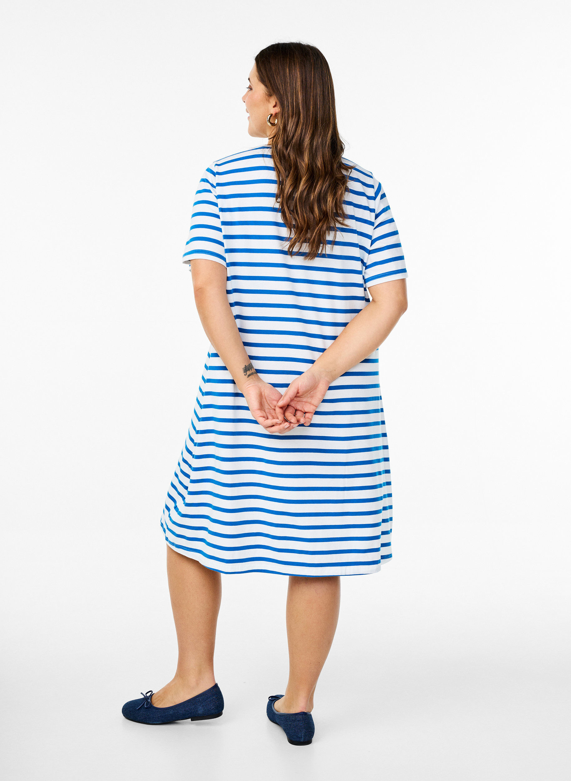 Zizzifashion Striped jersey dress with short sleeves, Blue, Model image number 1