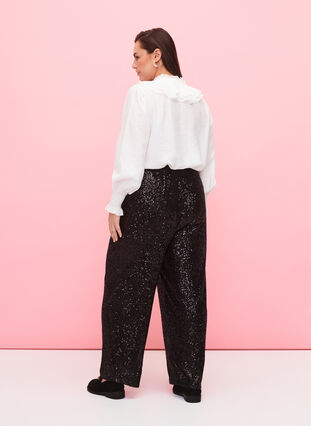 Sequin trousers with elastic waistband, Black, Model image number 1