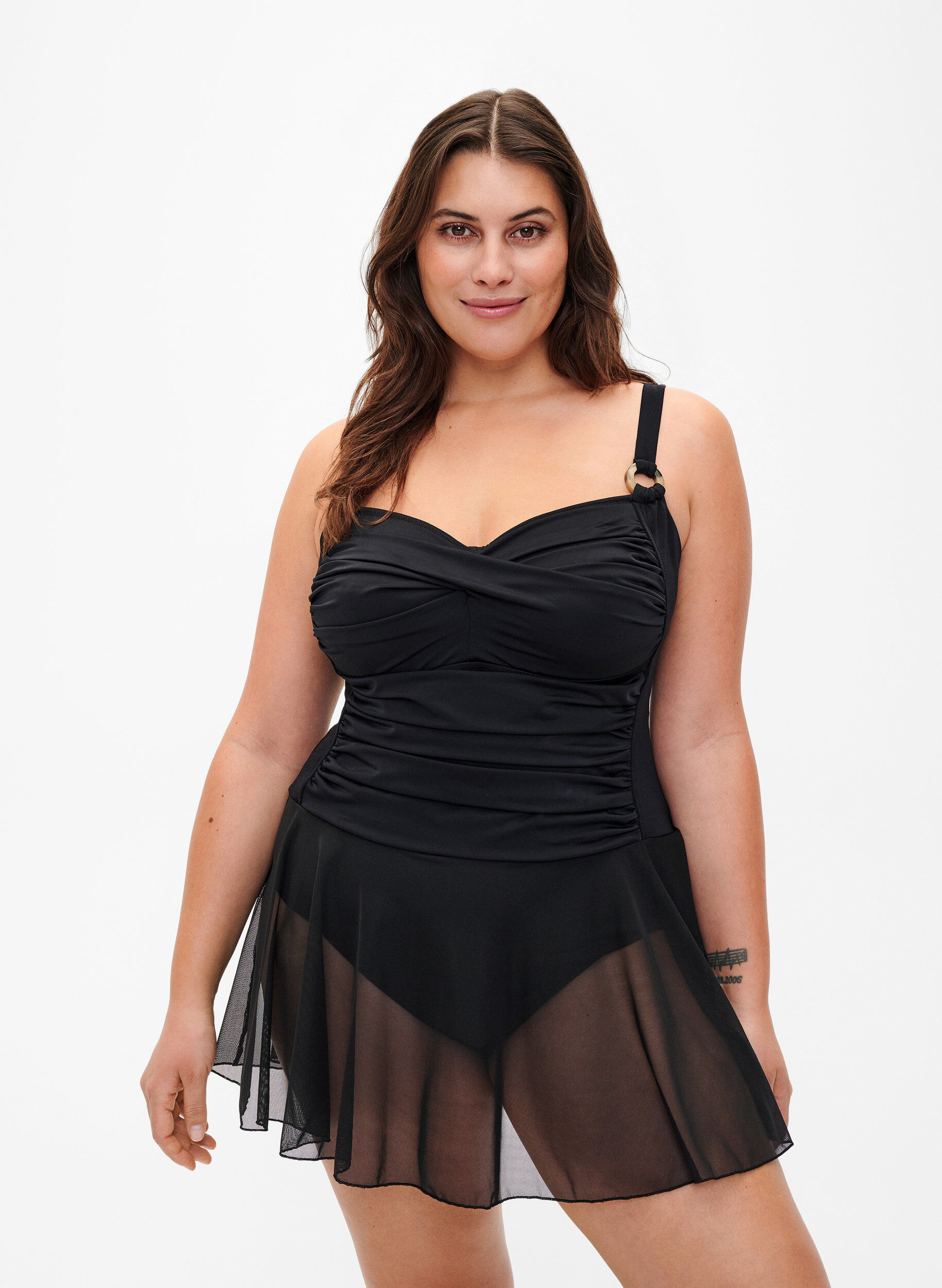 Zizzifashion Swim dress with draping and skirt, Black, Model image number 0
