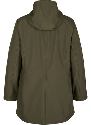 Hooded softshell jacket with adjustable waist, Forest Night, Packshot image number 1
