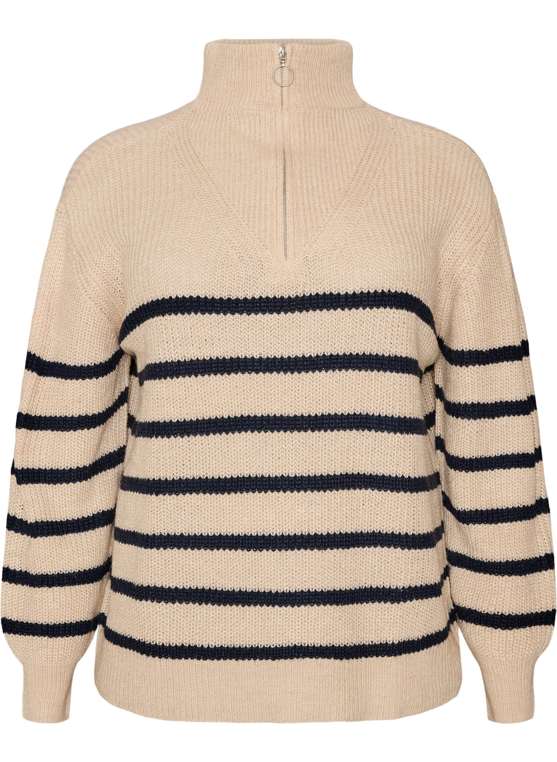 ZizzifashionKnitted sweater with high neck and zipper, Vanilla, Packshot image number 0